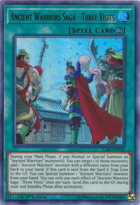 Ancient Warriors Saga - Three Visits - IGAS-EN055 - Ultra Rare - 1st Edition