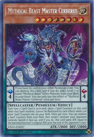 Mythical Beast Master Cerberus - EXFO-EN027 - Secret Rare - 1st Edition
