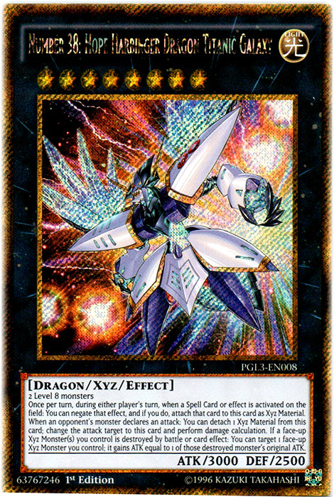 Number 38: Hope Harbinger Dragon Titanic Galaxy - PGL3-EN008 - Gold Secret Rare - 1st Edition